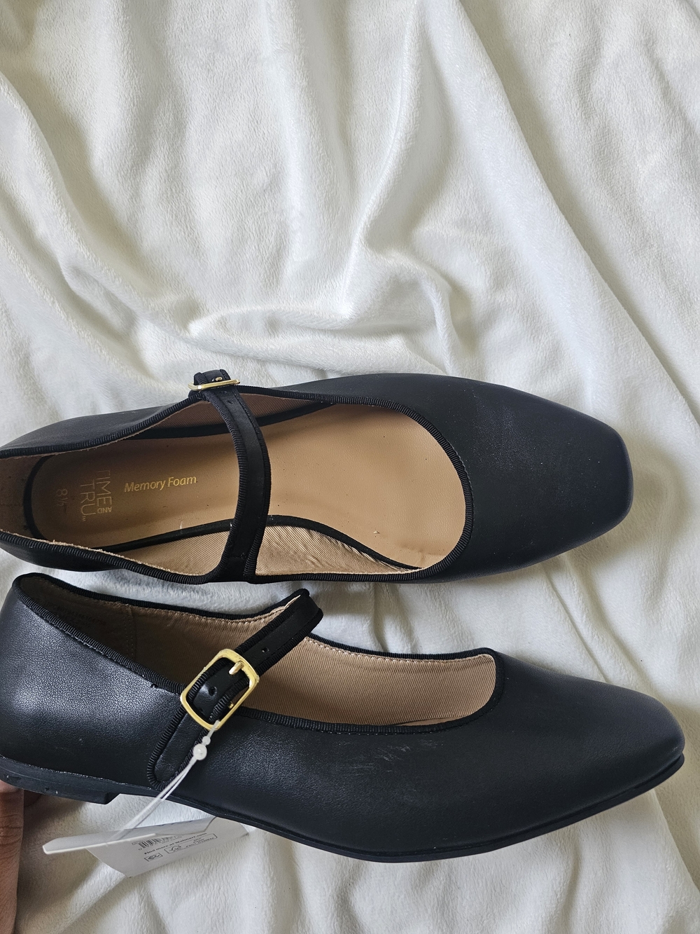 Time and Tru Black Mary Jane Flats with Gold Buckle